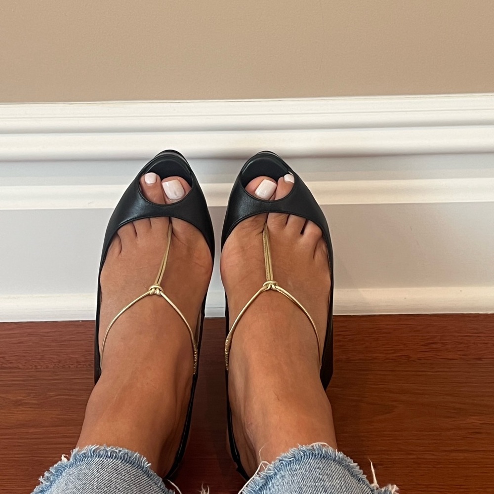 Louboutin black leather peep toe sling back pumps